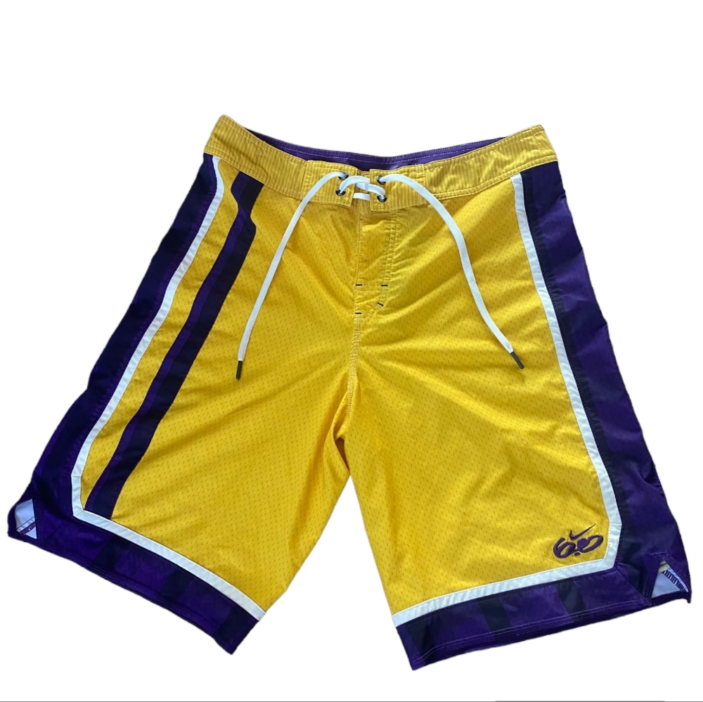 Rare Nike 6.0 Swim Trunks Yellow Purple LA Lakers Board Shorts Adult Mens Size M